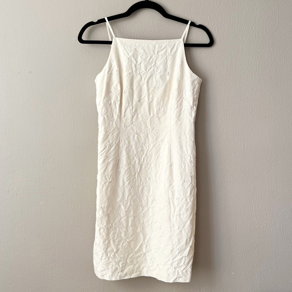 Beaded embroidered silk floral mini dress in ivory/cream
